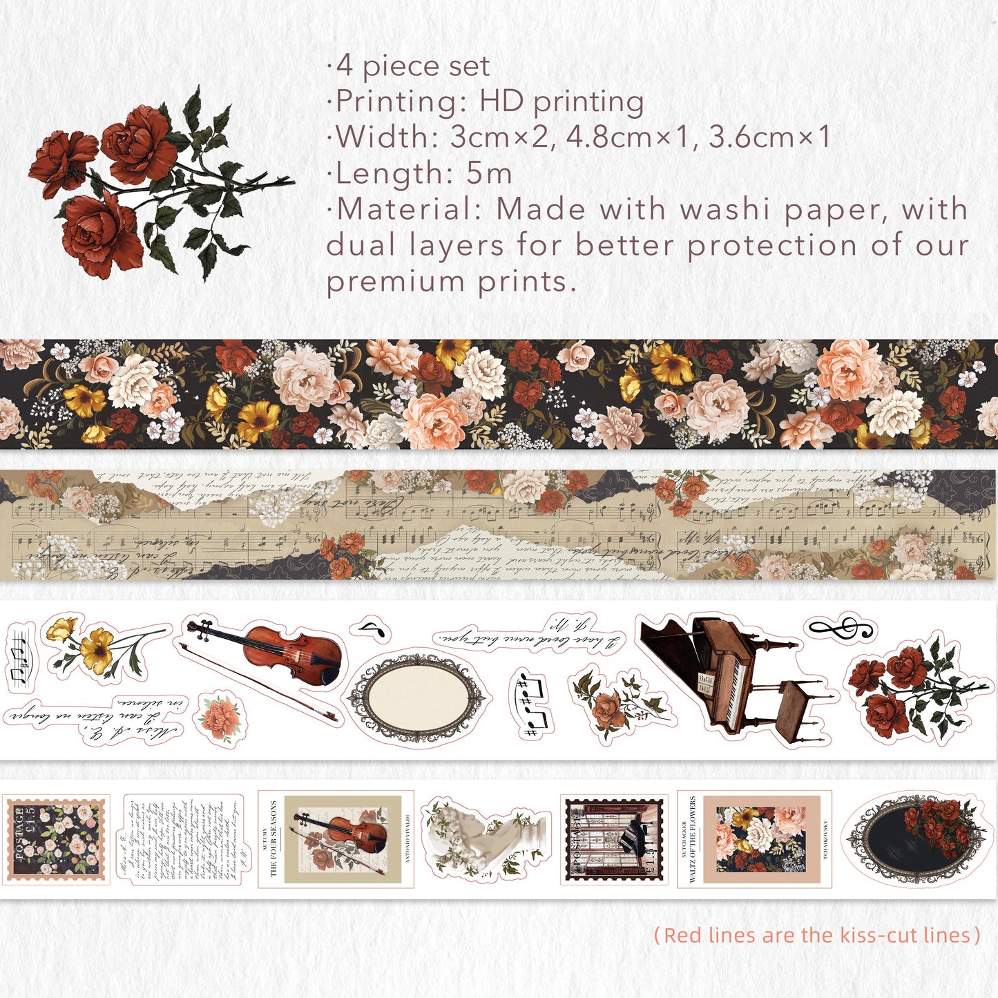 Waltz of the Flowers Washi Tape Sticker Set by The Washi Tape Shop