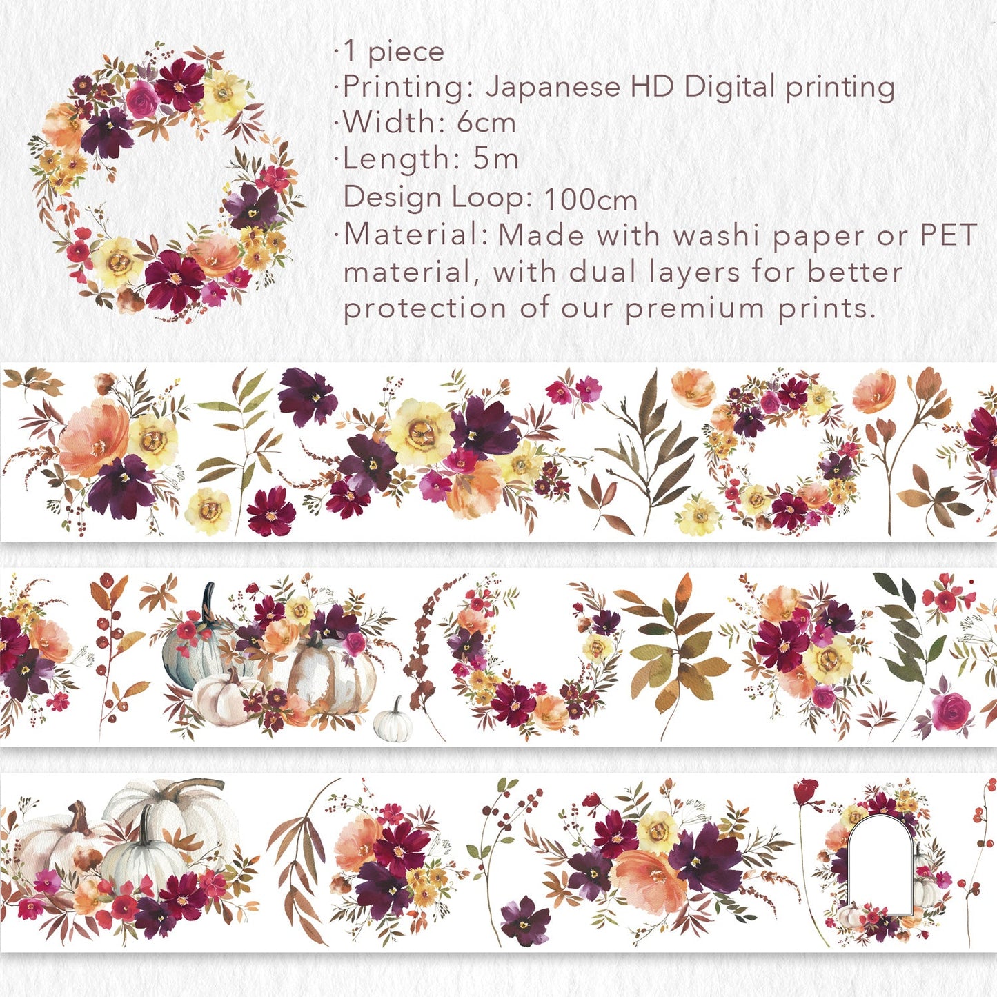 Autumn Rose Wide Washi/PET Tape by The Washi Tape Shop