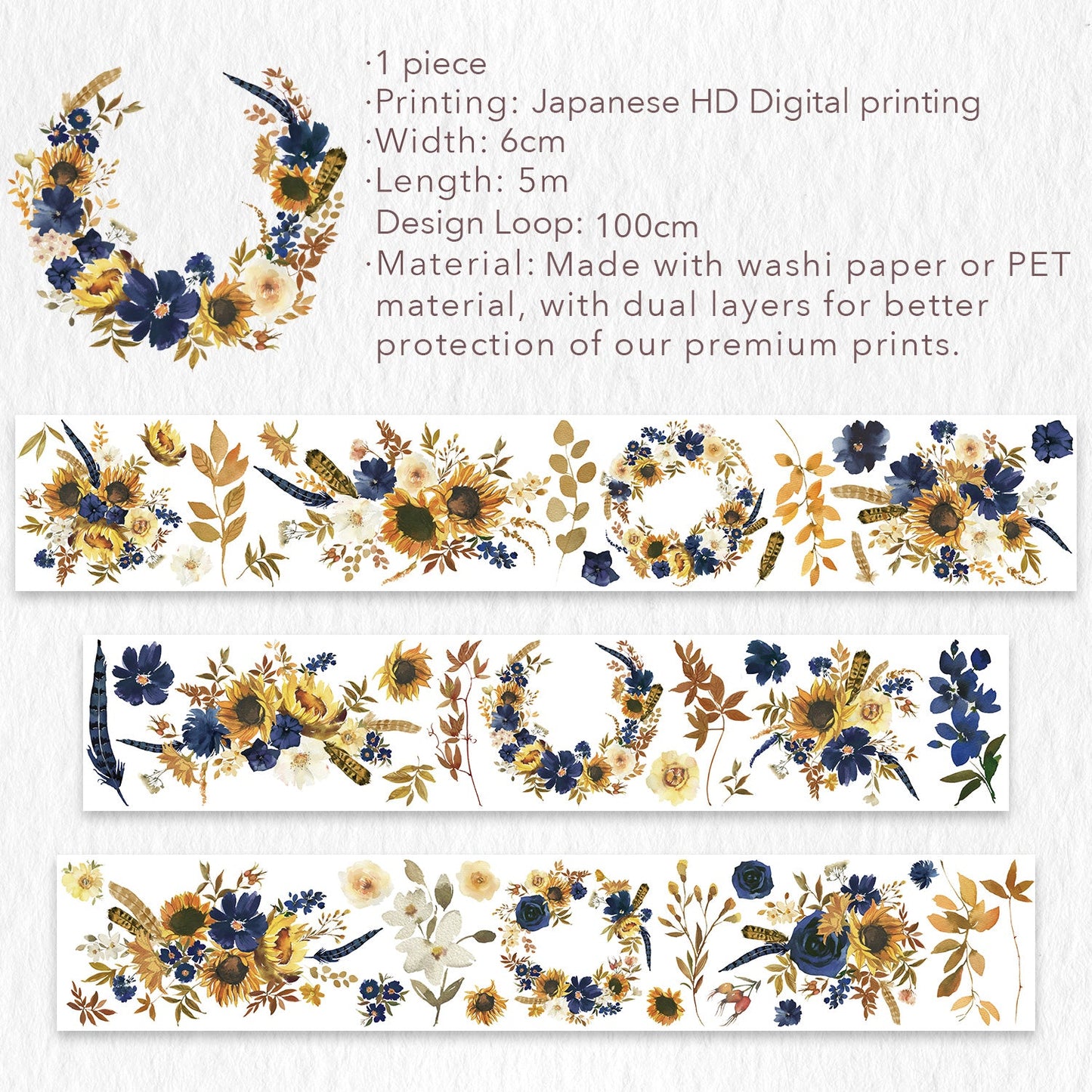 Sunflower & Navy Wide Washi/PET Tape by The Washi Tape Shop