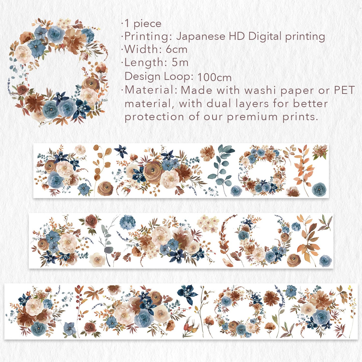 Dusty Blue & Cinnamon Wide Washi/PET Tape by The Washi Tape Shop